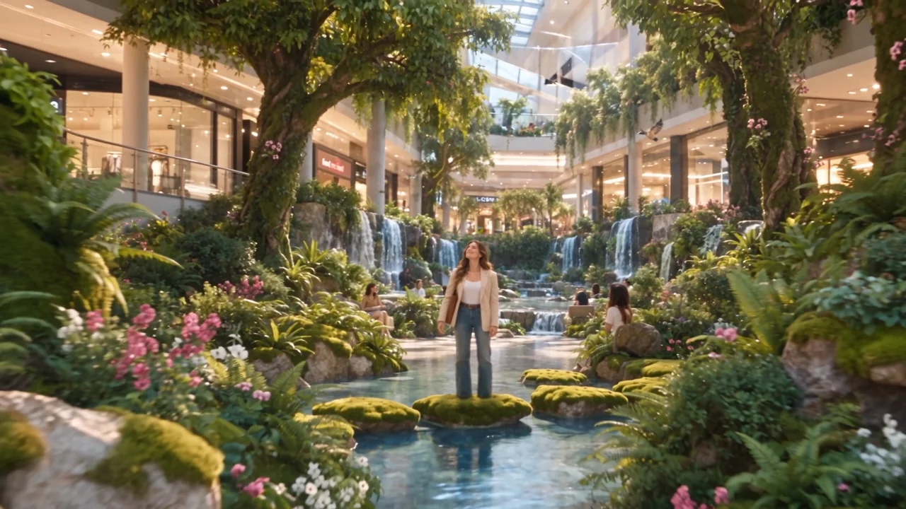Natura e acqua trasformano un centro commerciale